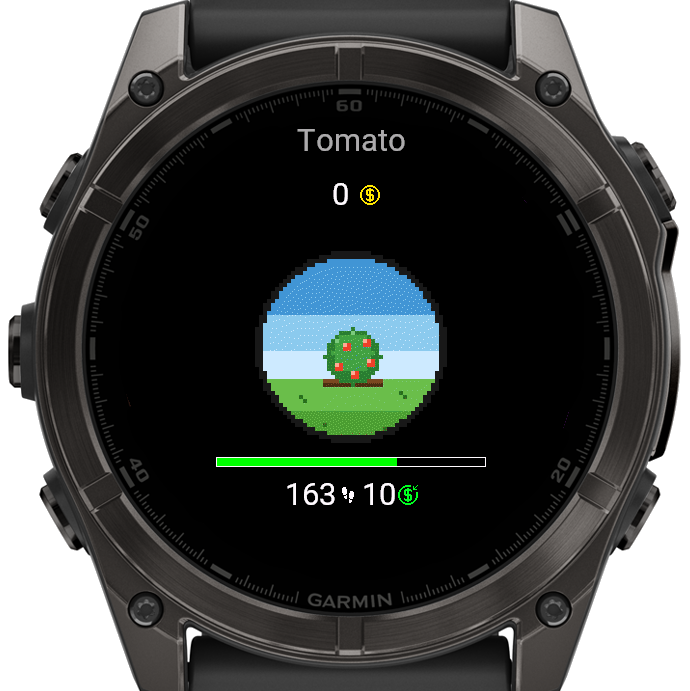 StepFarmer Vegetable Garden on a Garmin watch